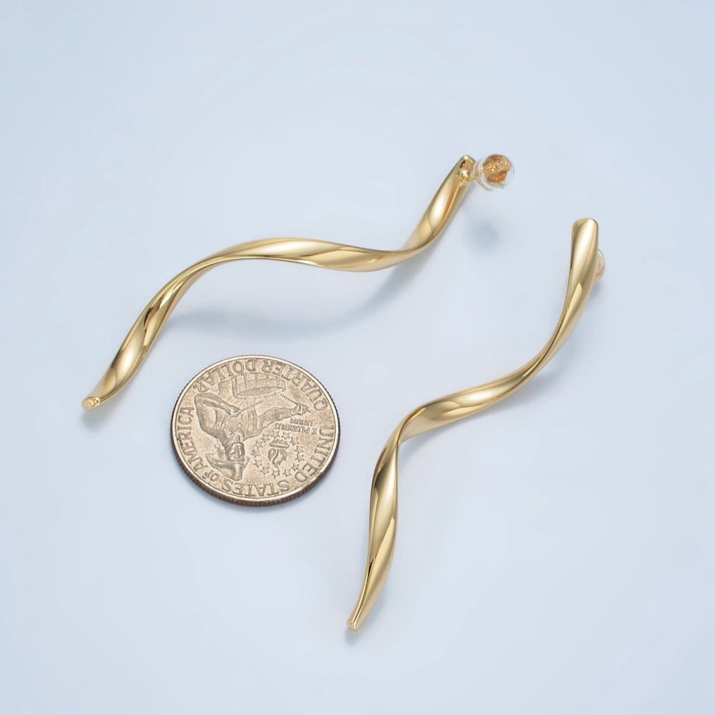 24K Gold plated Geometric Wavy Stud Earrings in Gold & Silver | AD600 AD601 - DLUXCA