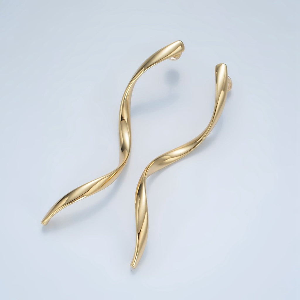 24K Gold plated Geometric Wavy Stud Earrings in Gold & Silver | AD600 AD601 - DLUXCA
