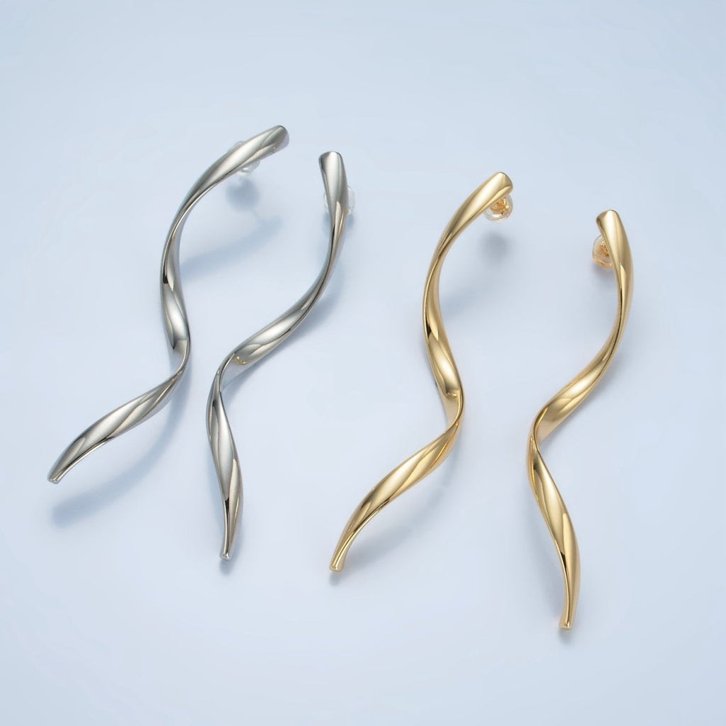 24K Gold plated Geometric Wavy Stud Earrings in Gold & Silver | AD600 AD601 - DLUXCA
