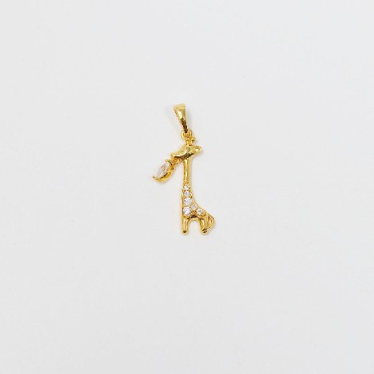 24k Gold plated Giraffe Charm Giraffes African Safari 3D Pendant Animal Charm for Kids Jewelry Micro Pave Charm Necklace, J-216 - DLUXCA