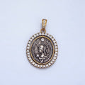 24K Gold plated Girl Portrait Micro Paved CZ Outline Oval Pendant | AA124 - DLUXCA