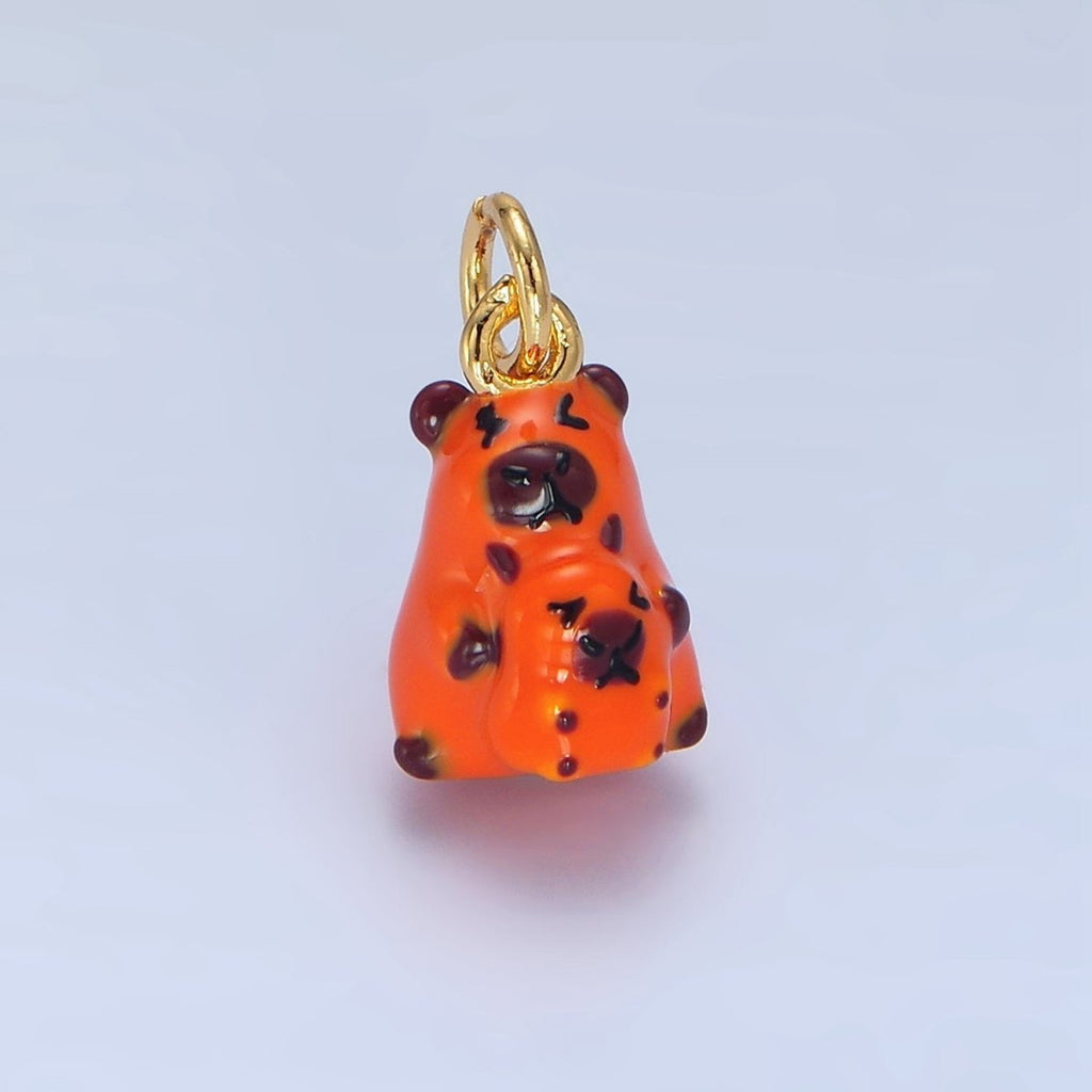 24K Gold plated Glass Capybara with Baby Pups Animal Charm | X582 - DLUXCA