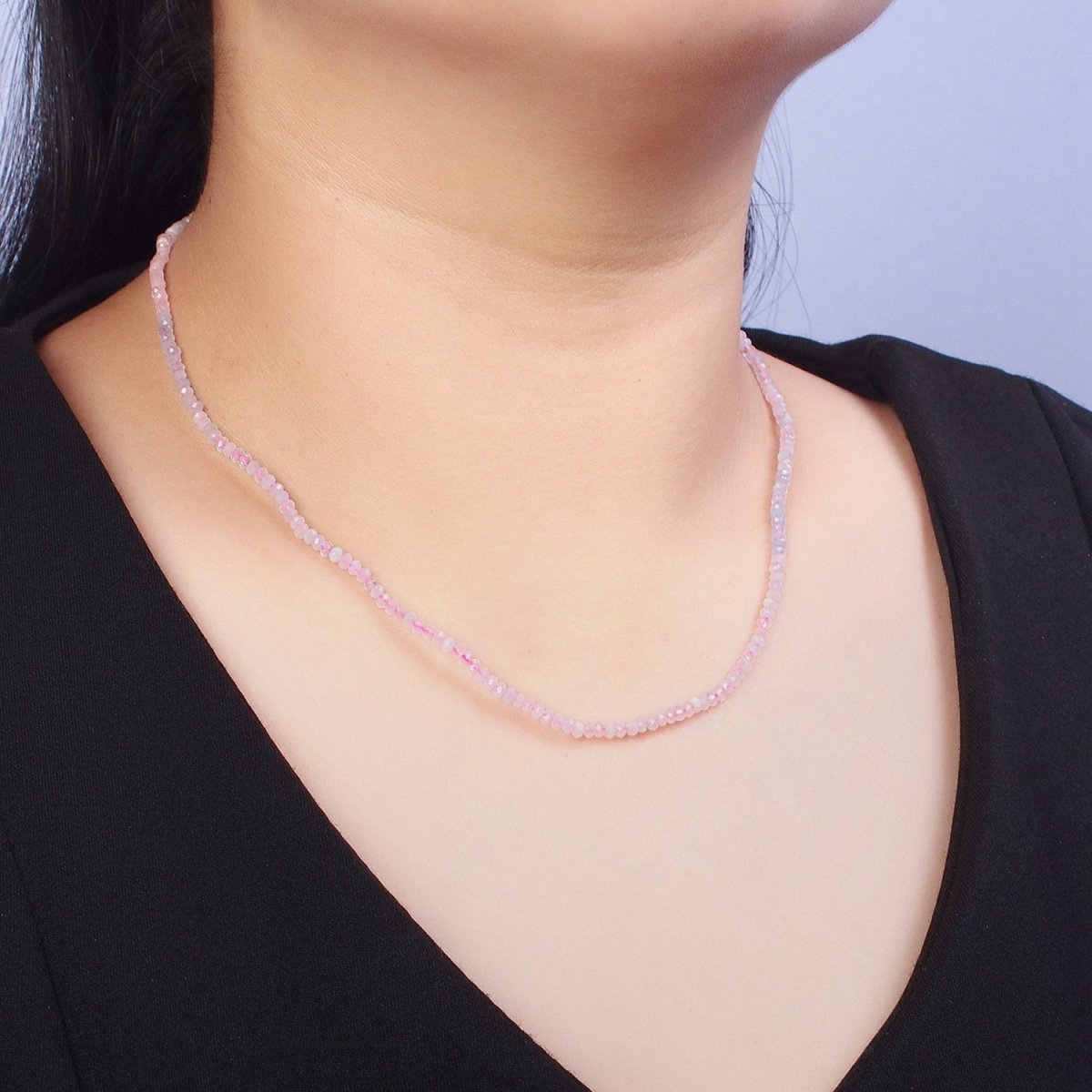 24K Gold plated Gold Beaded Necklace, Morganite Jewelry, Beaded Morganite Necklace, Dainty Gold Necklace, Beaded Layering Necklace | WA-1160 Clearance Pricing - DLUXCA