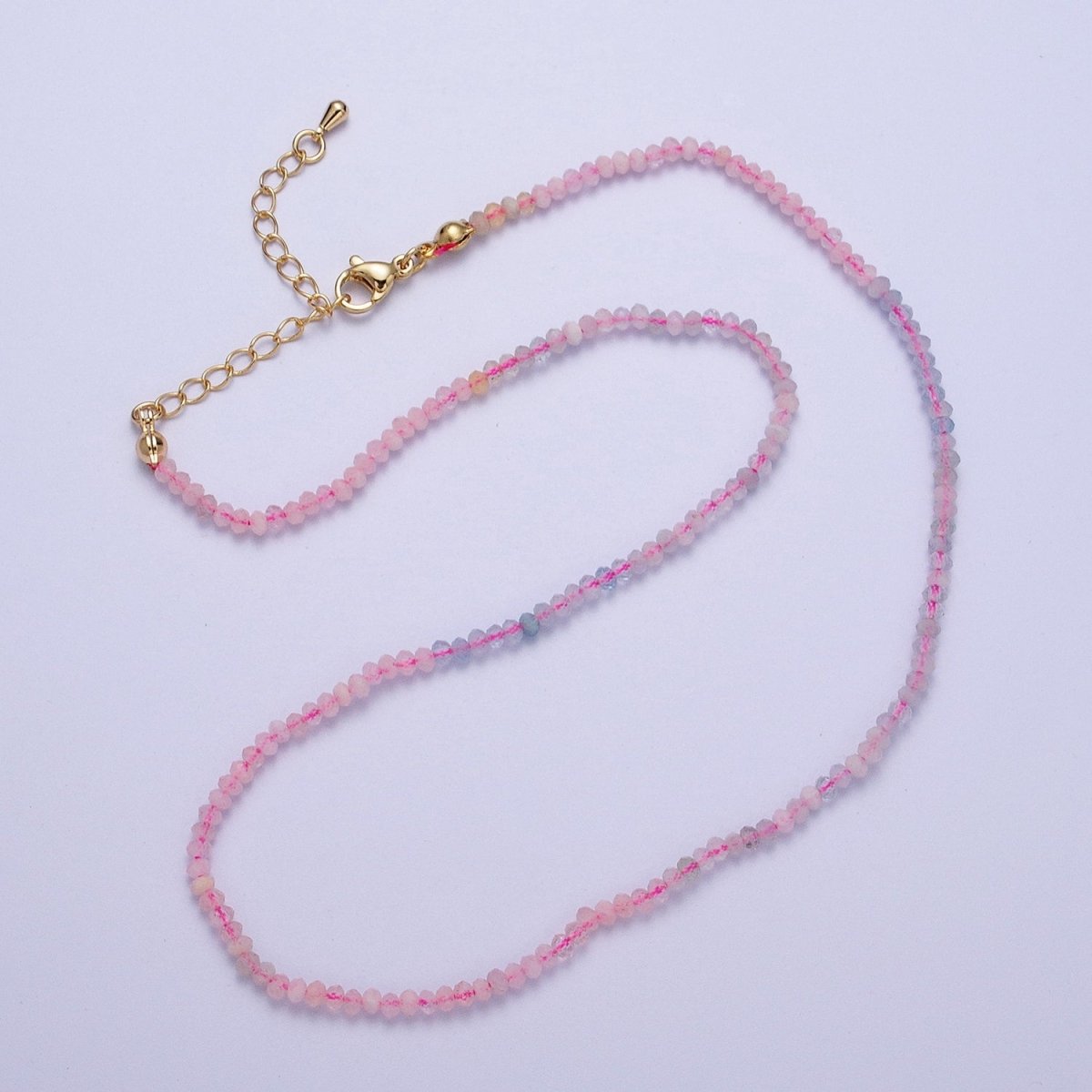 24K Gold plated Gold Beaded Necklace, Morganite Jewelry, Beaded Morganite Necklace, Dainty Gold Necklace, Beaded Layering Necklace | WA-1160 Clearance Pricing - DLUXCA