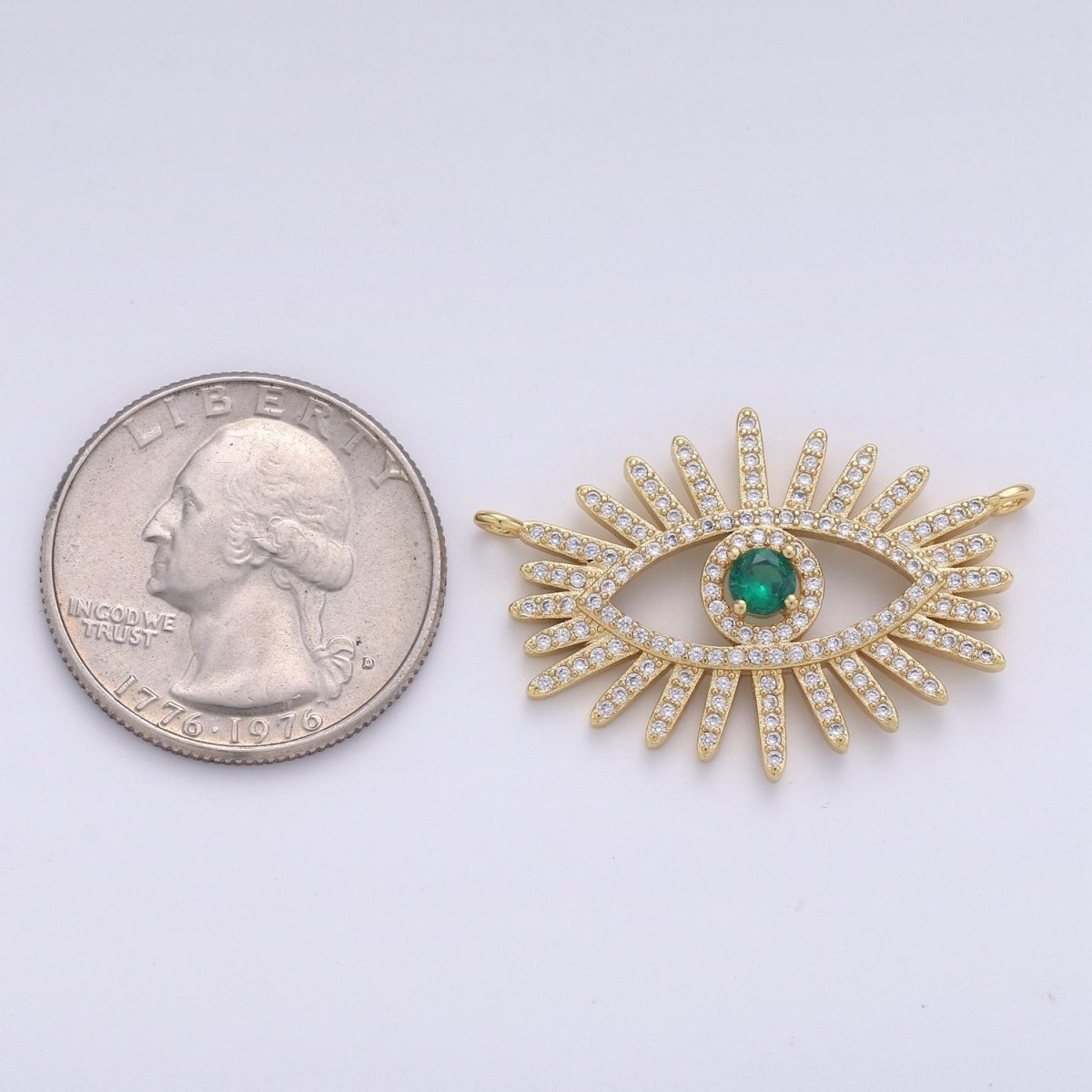 24k Gold plated Gold Evil Eye, Micro Pave Evil Eye Charm, Green Cubic Charms, Evil Eye Pendant for Statement Necklace Component D-089 - DLUXCA