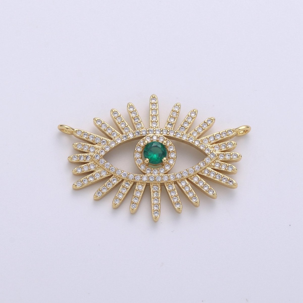 24k Gold plated Gold Evil Eye, Micro Pave Evil Eye Charm, Green Cubic Charms, Evil Eye Pendant for Statement Necklace Component D-089 - DLUXCA