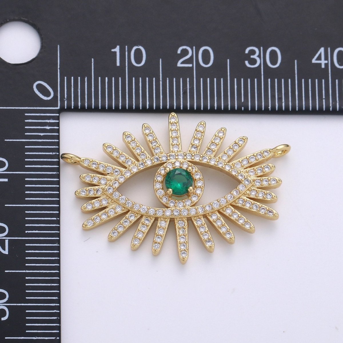 24k Gold plated Gold Evil Eye, Micro Pave Evil Eye Charm, Green Cubic Charms, Evil Eye Pendant for Statement Necklace Component D-089 - DLUXCA