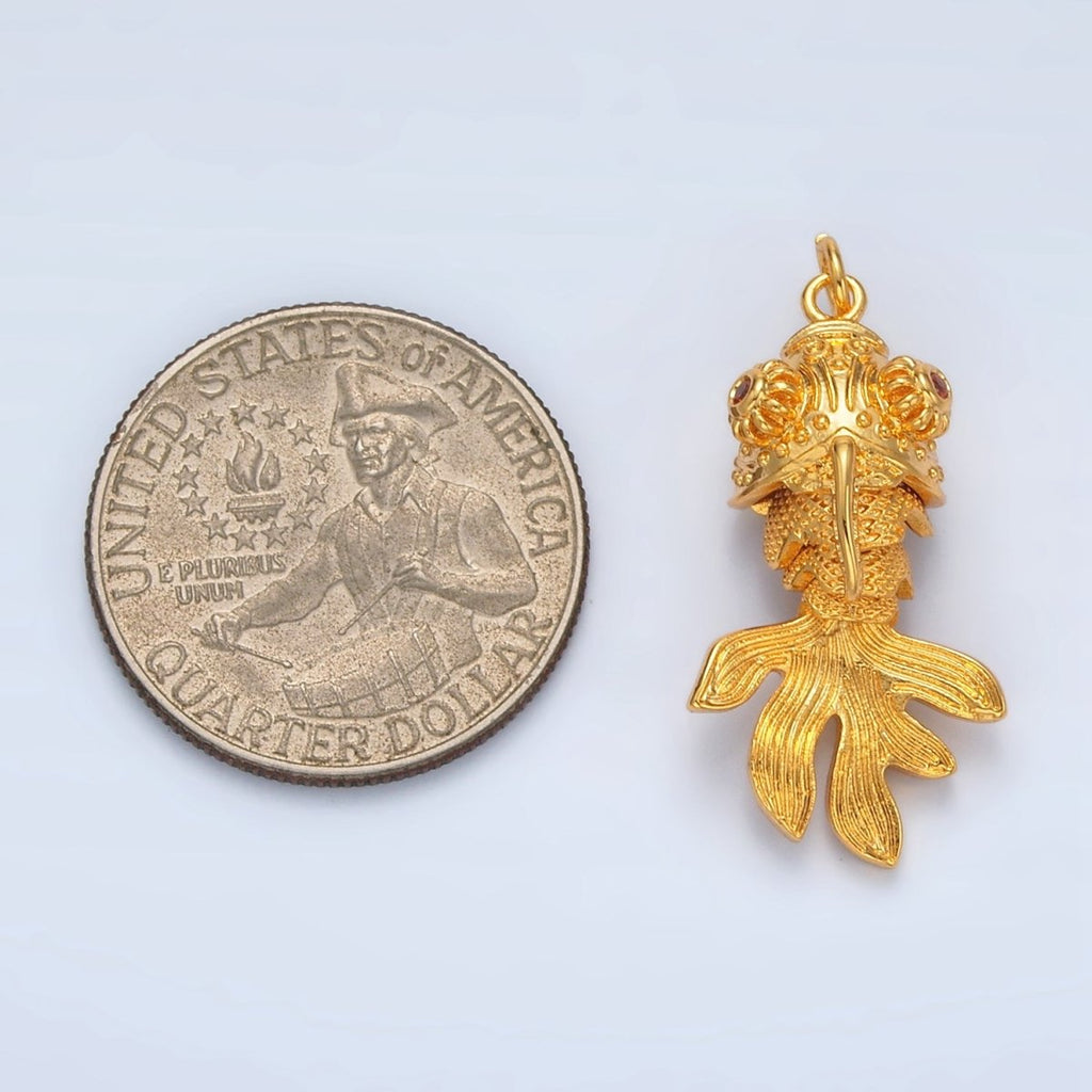 24K Gold plated Gold Fish Artisan Multidimensional Pet Animal Charm | E018 - DLUXCA