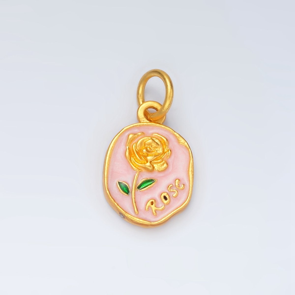 24K Gold plated Gold Rose, 17mm Round Floral Charm | M150 - DLUXCA