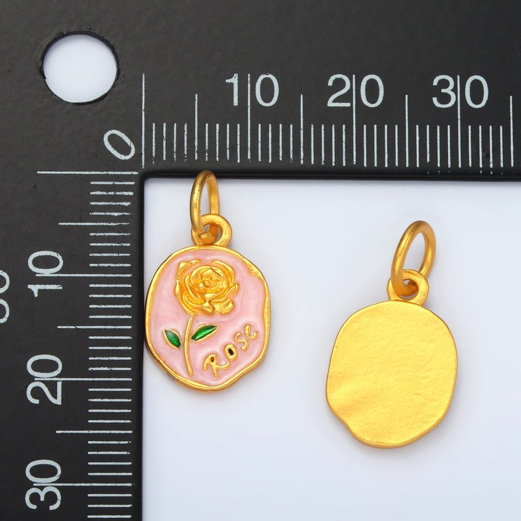 24K Gold plated Gold Rose, 17mm Round Floral Charm | M150 - DLUXCA