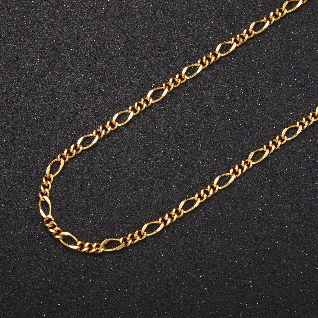 24K Gold plated Gold Silver Figaro Unfinished Chain, Dainty Figaro Wholesale Chain by Yard For Jewelry Making Supply Component | ROLL - 631, ROLL - 632 Clearance Pricing - DLUXCA