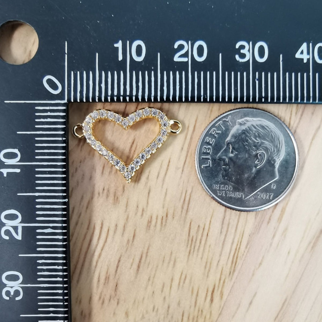 24K Gold plated Golden Heart Love Connector Micro Pave CZ DIY Charm Necklace Bracelet Earrings Findings for Jewelry Making F-419 - DLUXCA