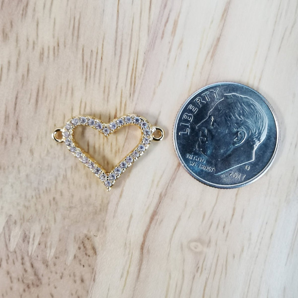 24K Gold plated Golden Heart Love Connector Micro Pave CZ DIY Charm Necklace Bracelet Earrings Findings for Jewelry Making F-419 - DLUXCA