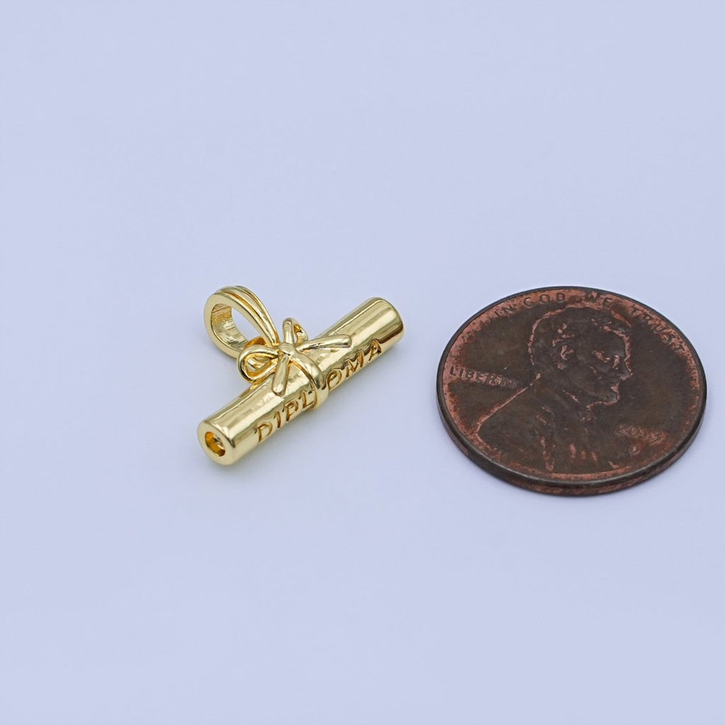 24K Gold plated Graduate Diploma Engraved Charm | AA1485 - DLUXCA