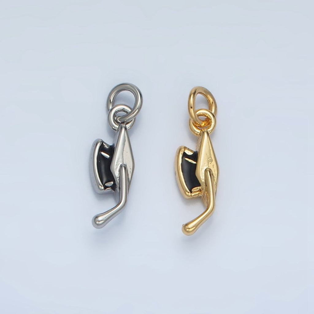 24K Gold plated Graduation Cap Black Enamel Mini Charm in Gold & Silver | N822 - DLUXCA