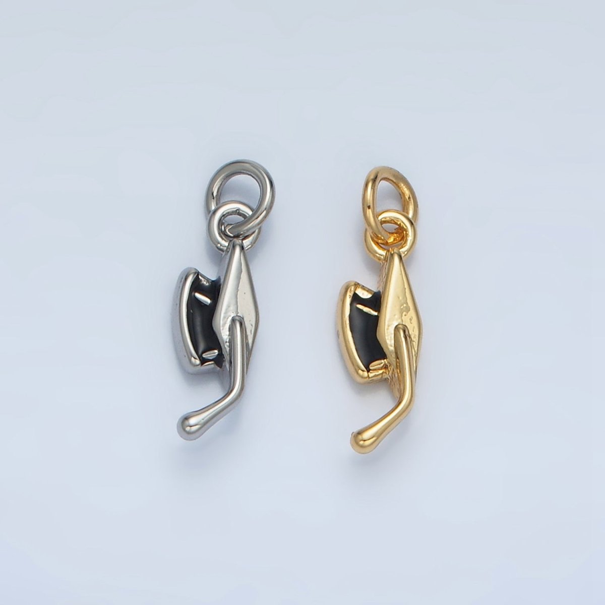24K Gold plated Graduation Cap Black Enamel Mini Charm in Gold & Silver | N822 - DLUXCA