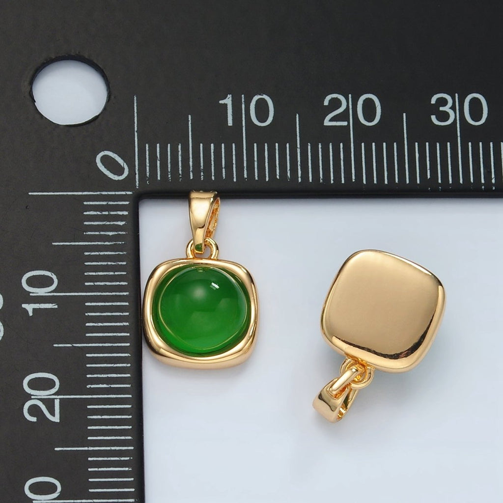 24K Gold plated Green Aventurine Round Molten Bezel Pendant | H891 - DLUXCA