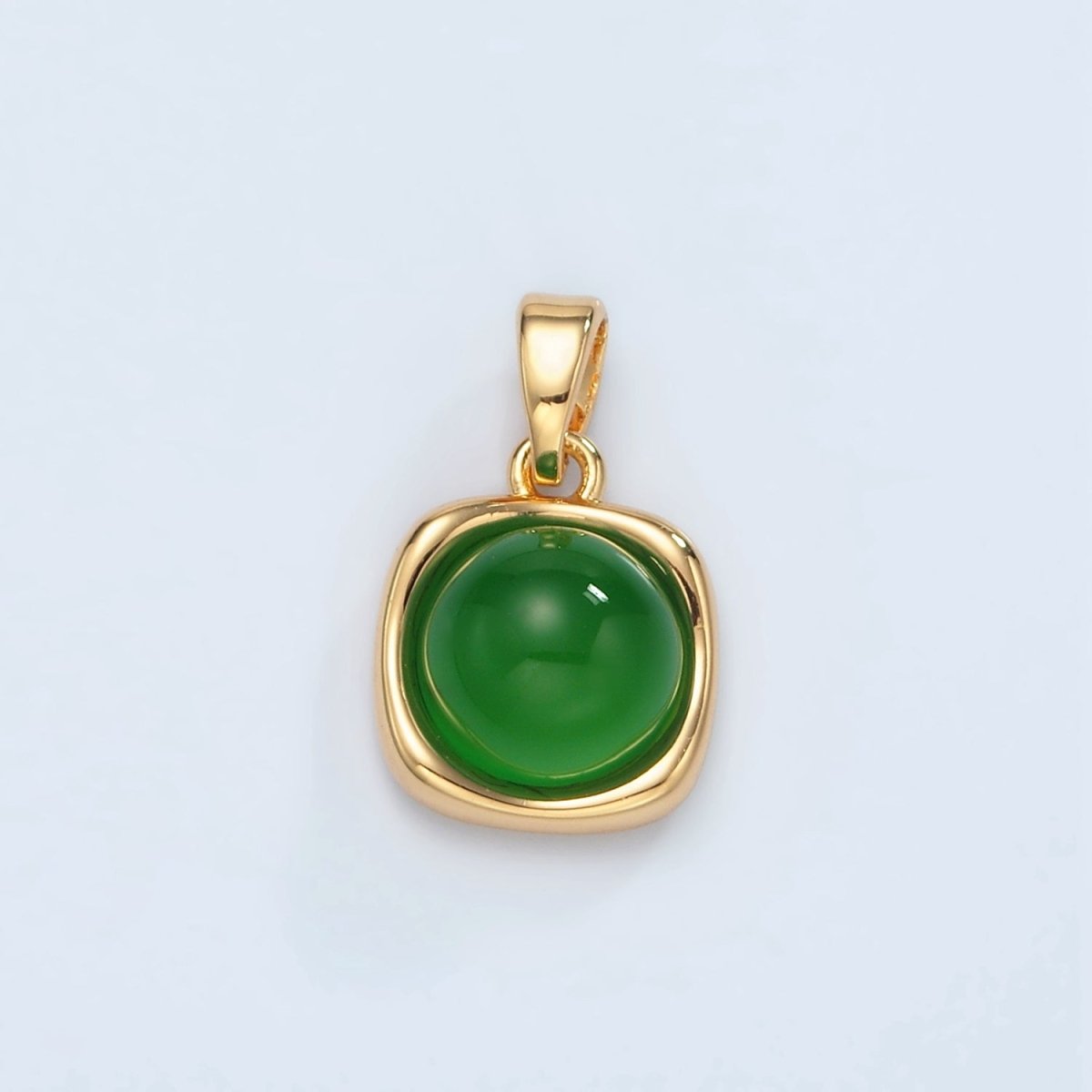 24K Gold plated Green Aventurine Round Molten Bezel Pendant | H891 - DLUXCA