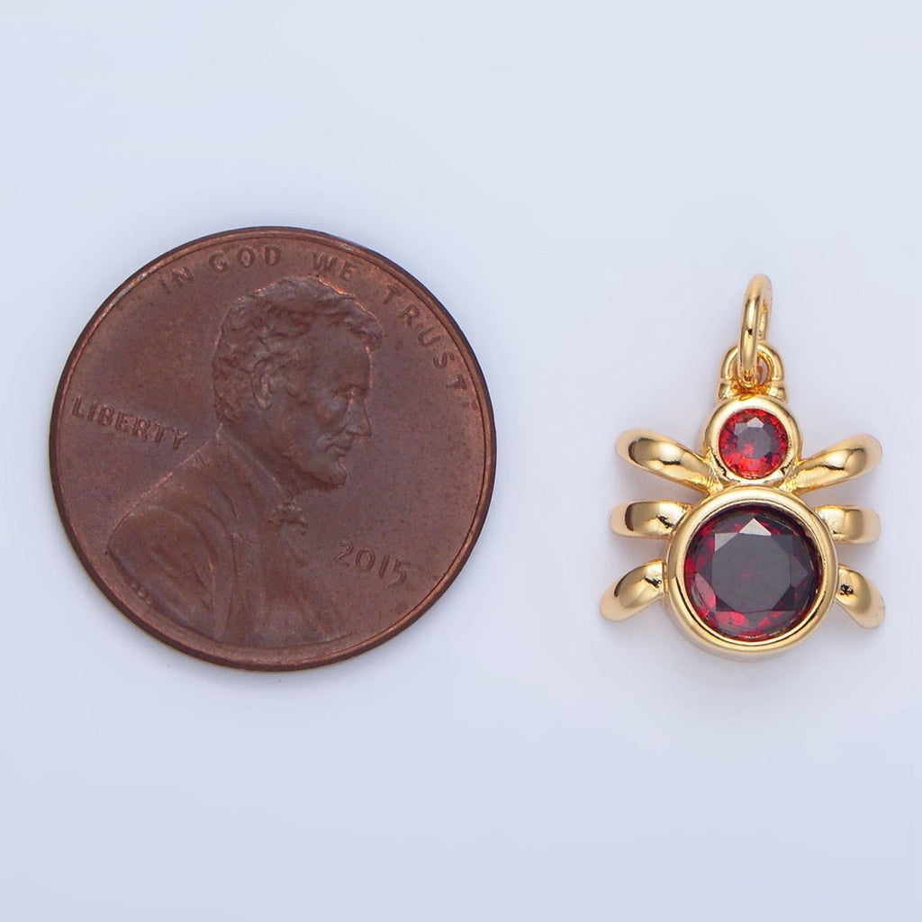 24K Gold plated Green, Black, Red CZ Insect Spider Charm | X886 - X901