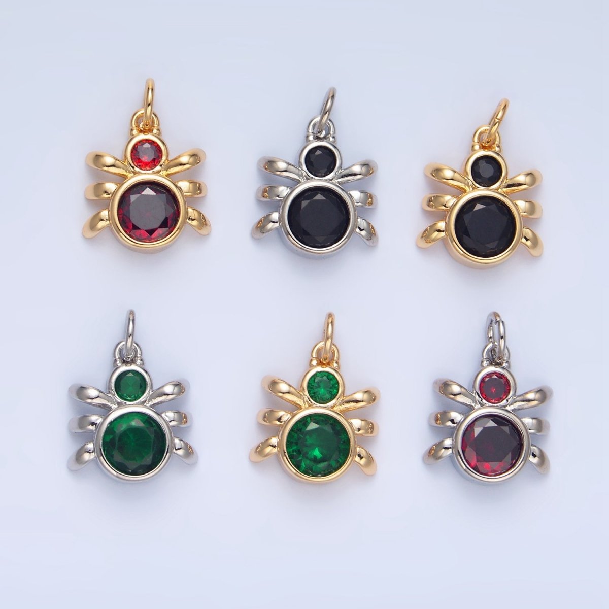 24K Gold plated Green, Black, Red CZ Insect Spider Charm | X886 - X901