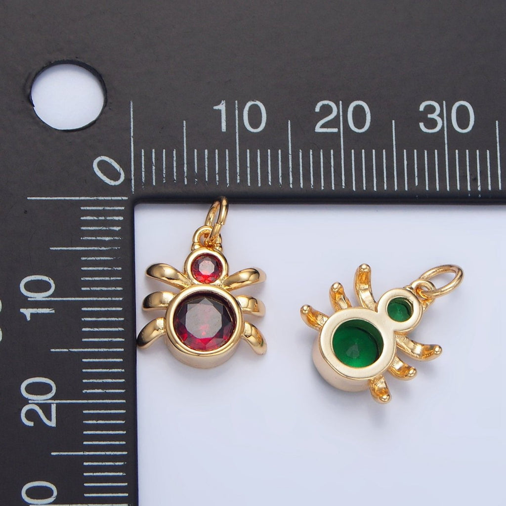 24K Gold plated Green, Black, Red CZ Insect Spider Charm | X886 - X901