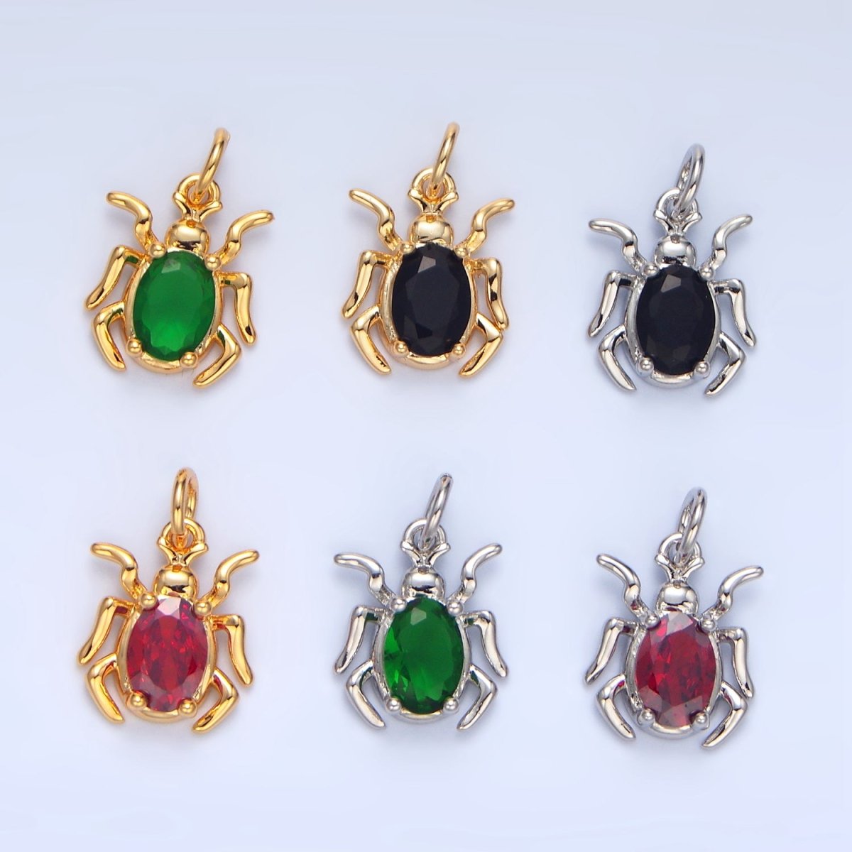 24K Gold plated Green, Black, Red CZ Spider Insect Charm | X902 - X904
