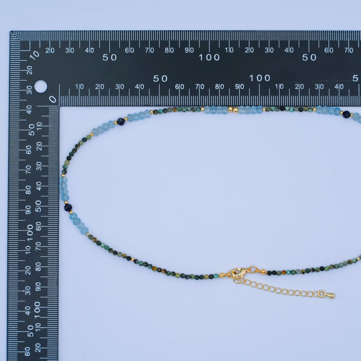24K Gold plated Green Blue Multifaceted Gemstone Bead 17 Inch Necklace | WA - 2965 