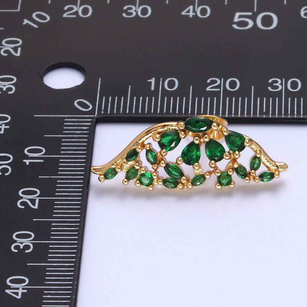 24K Gold plated Green Butterfly Wings Studs, Micro Pave Mariposa Emerald Earrings V-446 - DLUXCA