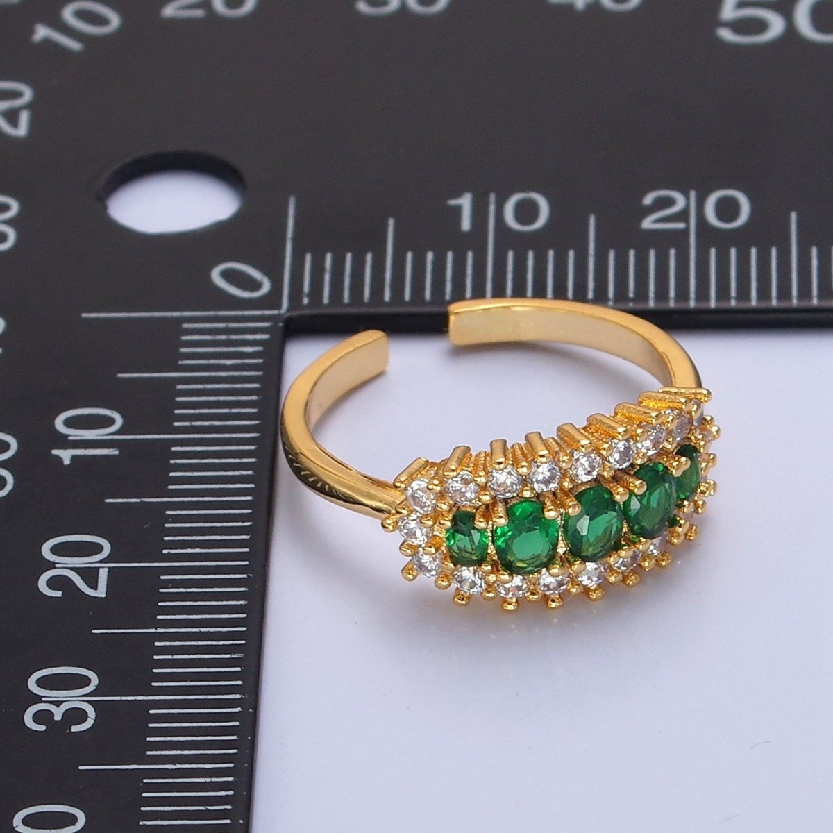 24K Gold plated Green & Clear CZ Cubic Zirconia Ring O-2296 - DLUXCA