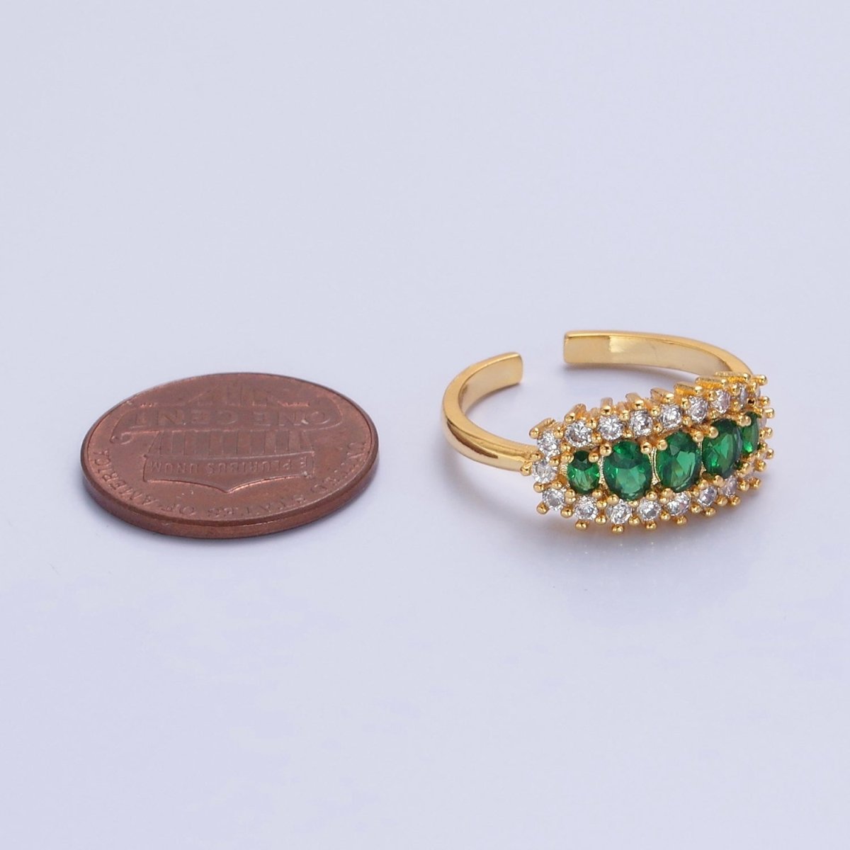 24K Gold plated Green & Clear CZ Cubic Zirconia Ring O-2296 - DLUXCA