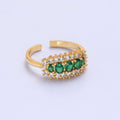 24K Gold plated Green & Clear CZ Cubic Zirconia Ring O-2296 - DLUXCA