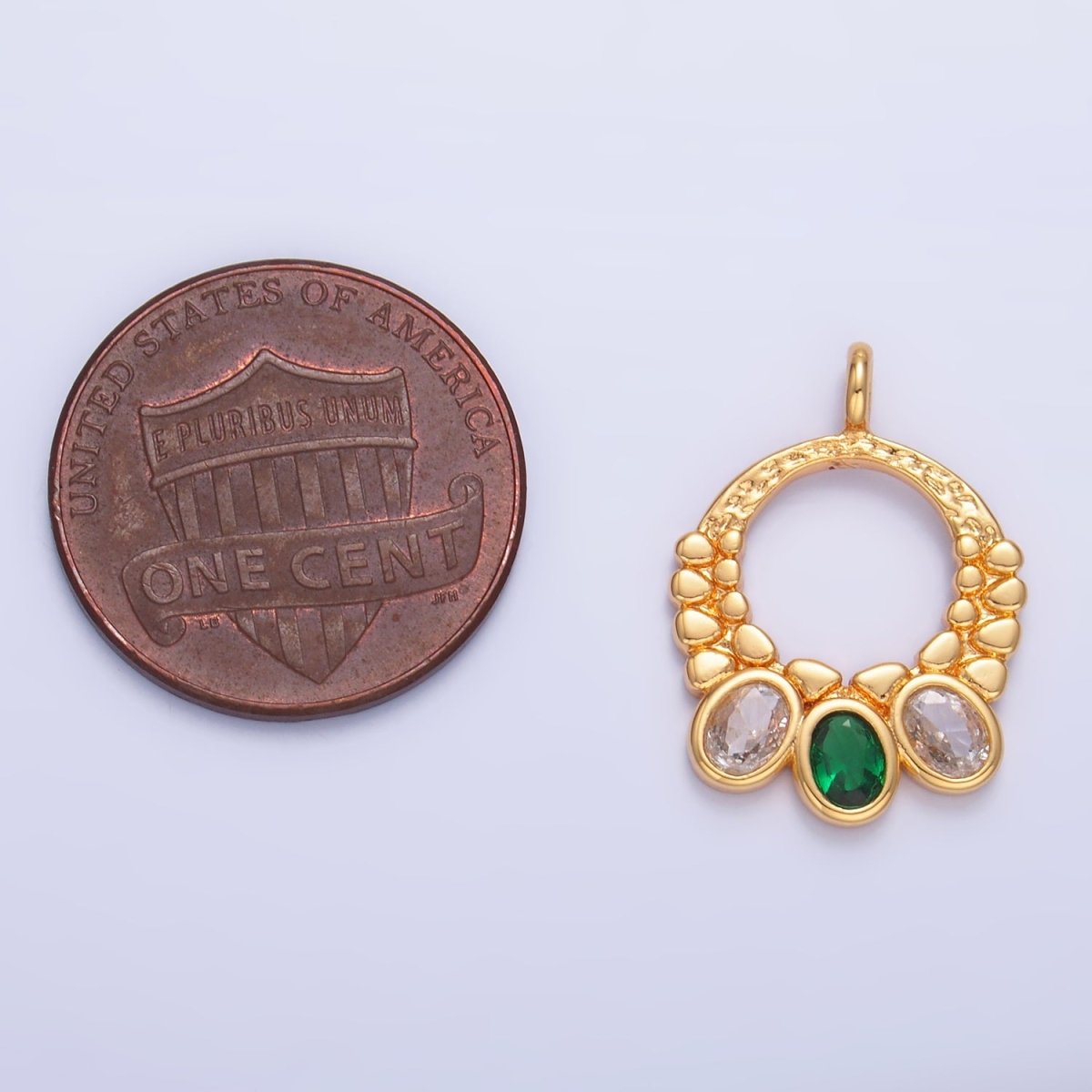 24K Gold plated Green Clear CZ Dotted Open Circular Charm | W394 - DLUXCA