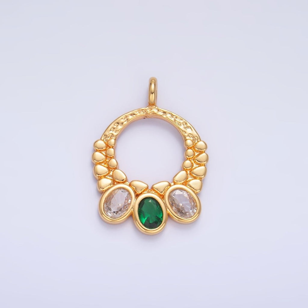 24K Gold plated Green Clear CZ Dotted Open Circular Charm | W394 - DLUXCA