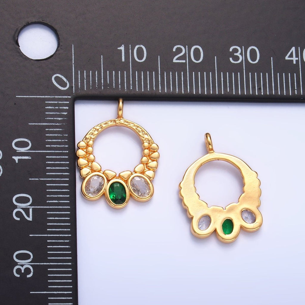 24K Gold plated Green Clear CZ Dotted Open Circular Charm | W394 - DLUXCA