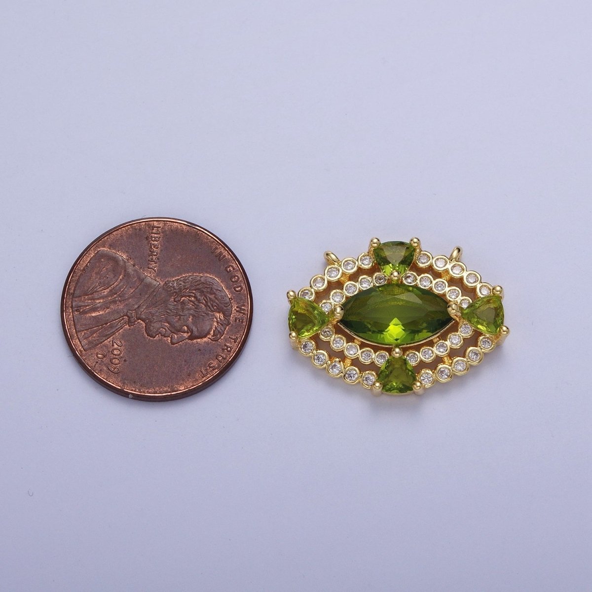 24K Gold plated Green Cubic Zirconia Evil Eye Charm Connector G-872 - DLUXCA