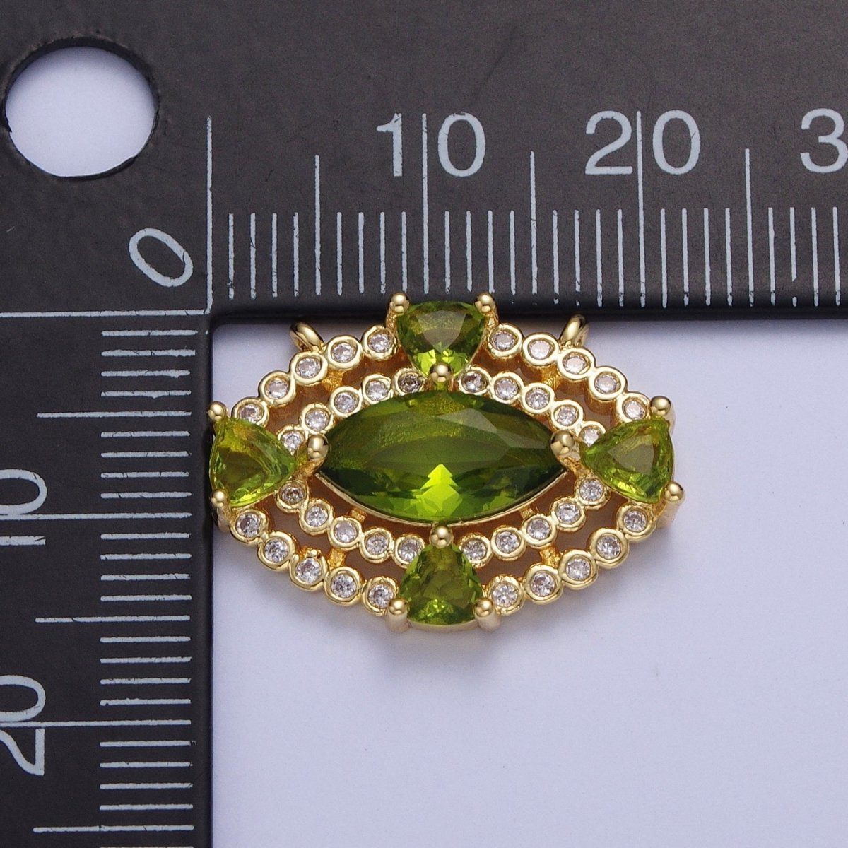 24K Gold plated Green Cubic Zirconia Evil Eye Charm Connector G-872 - DLUXCA
