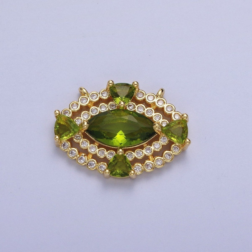 24K Gold plated Green Cubic Zirconia Evil Eye Charm Connector G-872 - DLUXCA