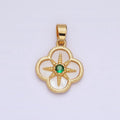 24K Gold plated Green CZ Beaded Celestial North Star Shell Pearl Quatrefoil Pendant | AA562 - DLUXCA