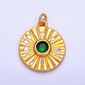 24K Gold plated Green CZ Dotted Ribbed Round Geometric Charm | W274 - DLUXCA