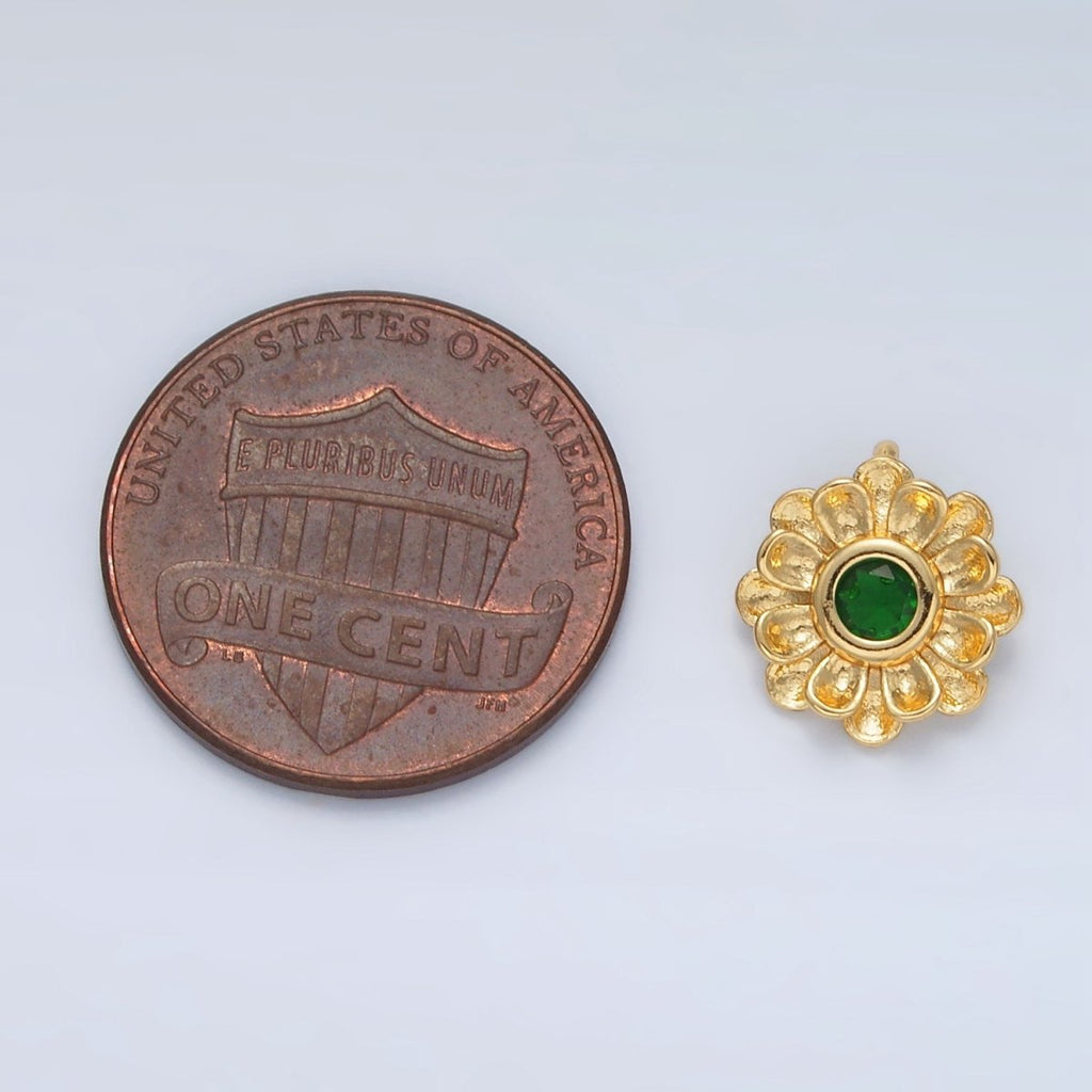 24K Gold plated Green CZ Flower Curved Petal Charm | E064 - DLUXCA
