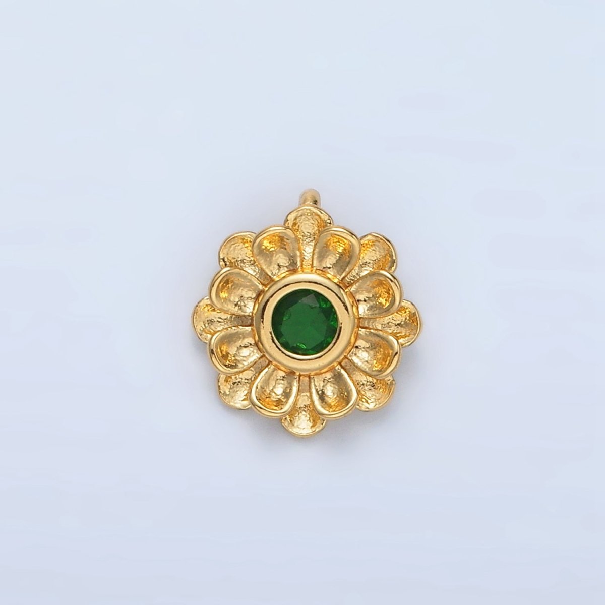 24K Gold plated Green CZ Flower Curved Petal Charm | E064 - DLUXCA