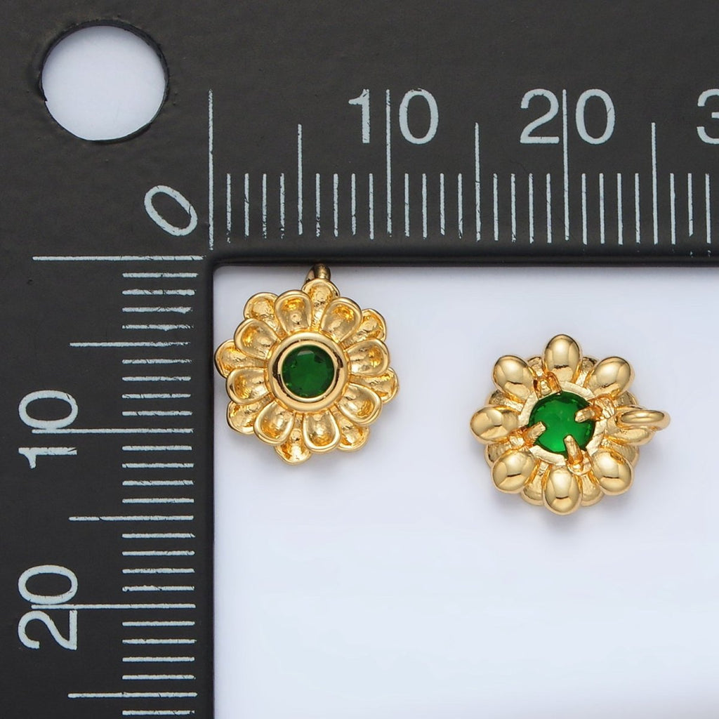 24K Gold plated Green CZ Flower Curved Petal Charm | E064 - DLUXCA