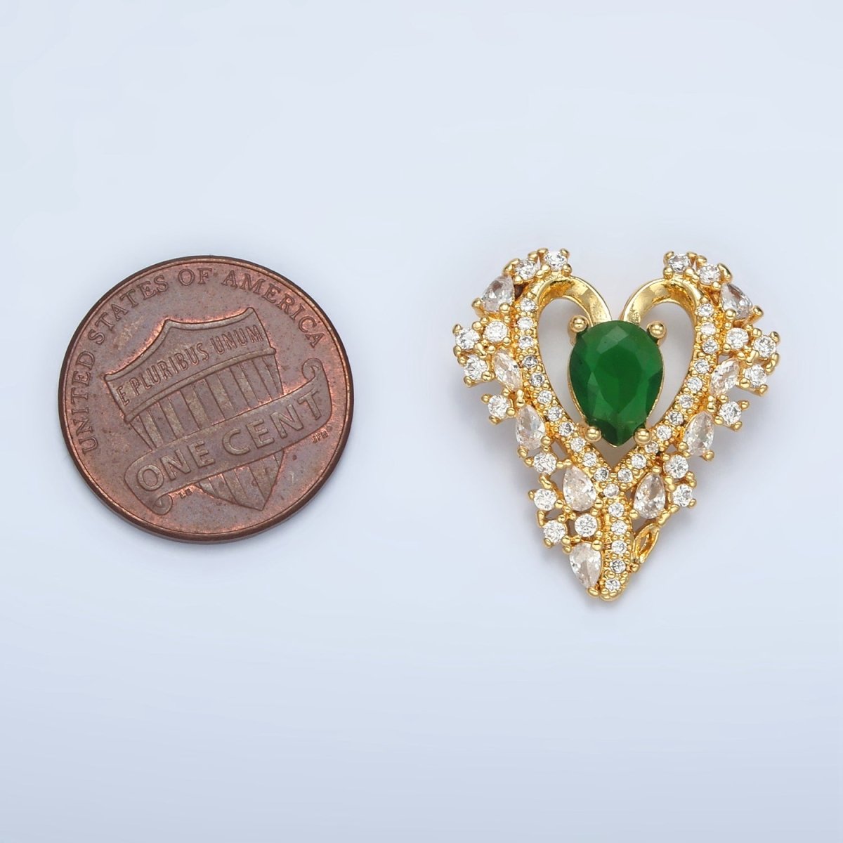 24K Gold plated Green CZ Micro Paved Back Looped Open Heart Pendant | I267 - DLUXCA