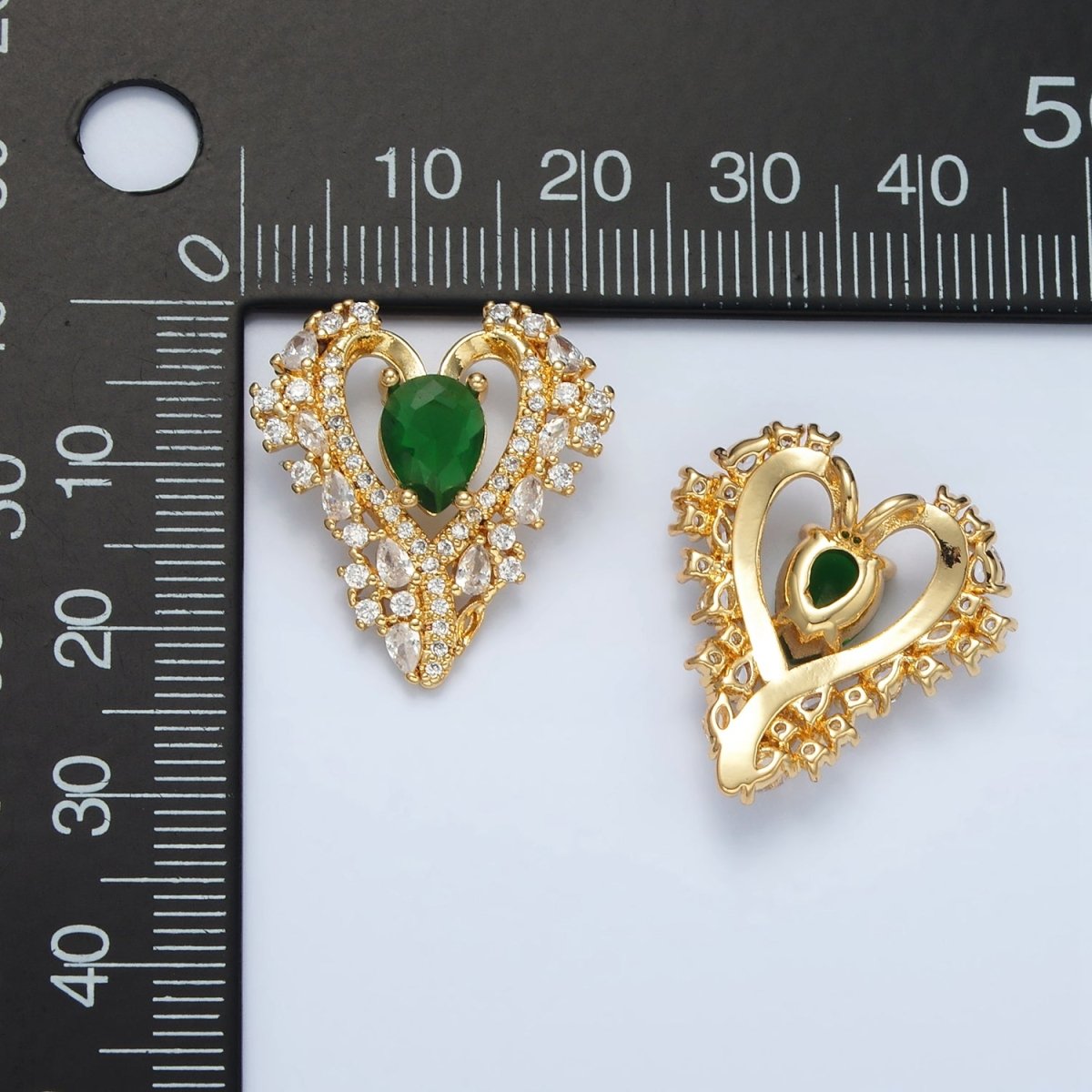 24K Gold plated Green CZ Micro Paved Back Looped Open Heart Pendant | I267 - DLUXCA