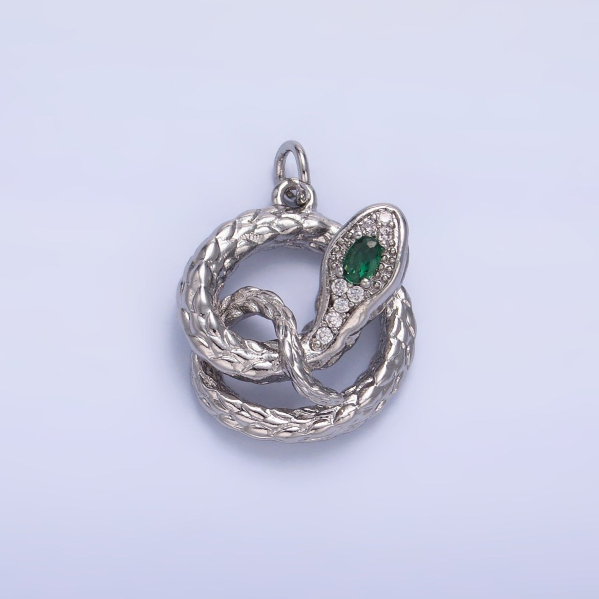 24K Gold plated Green CZ Micro Paved Circular Snake Serpent Animal Charm in Gold & Silver | W365