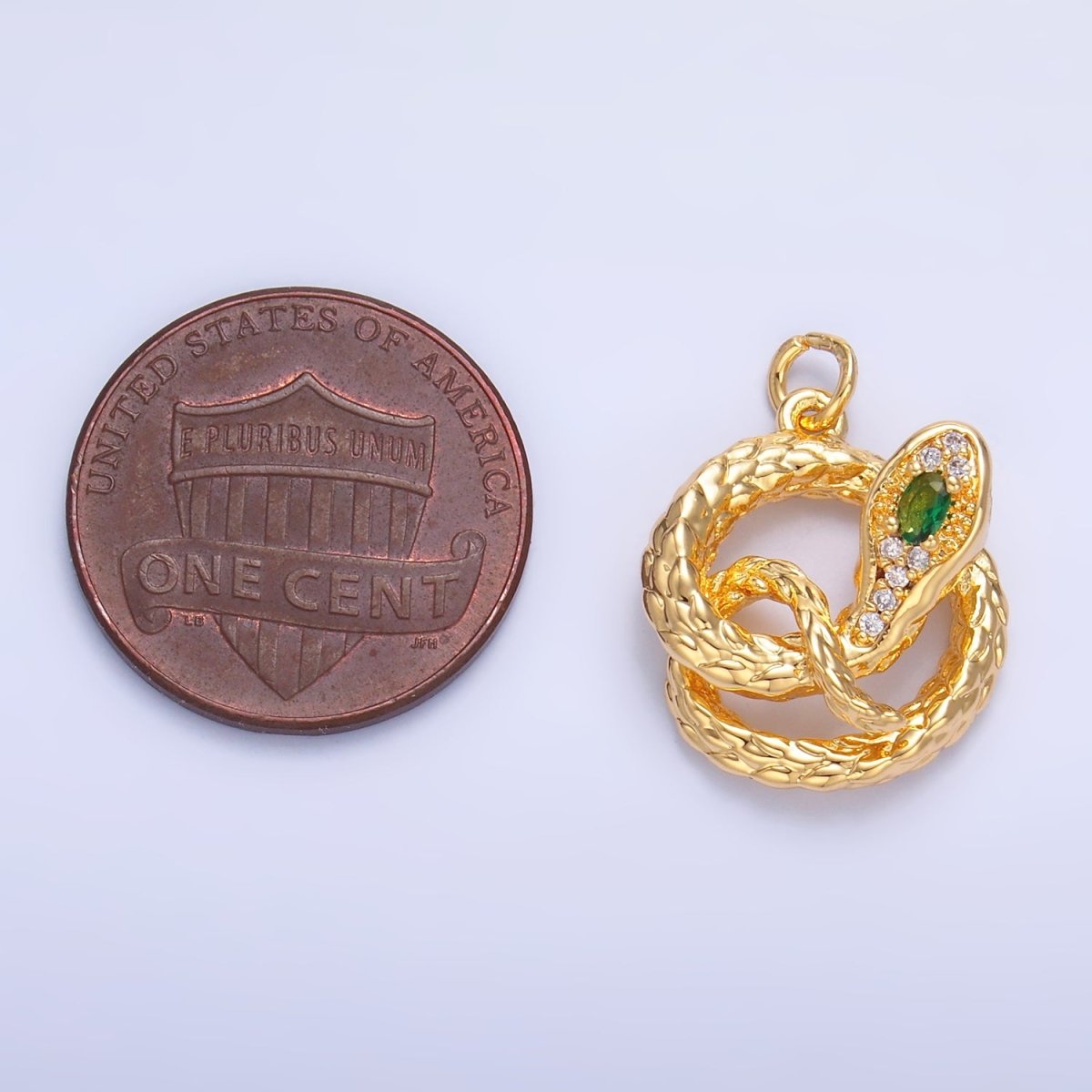 24K Gold plated Green CZ Micro Paved Circular Snake Serpent Animal Charm in Gold & Silver | W365