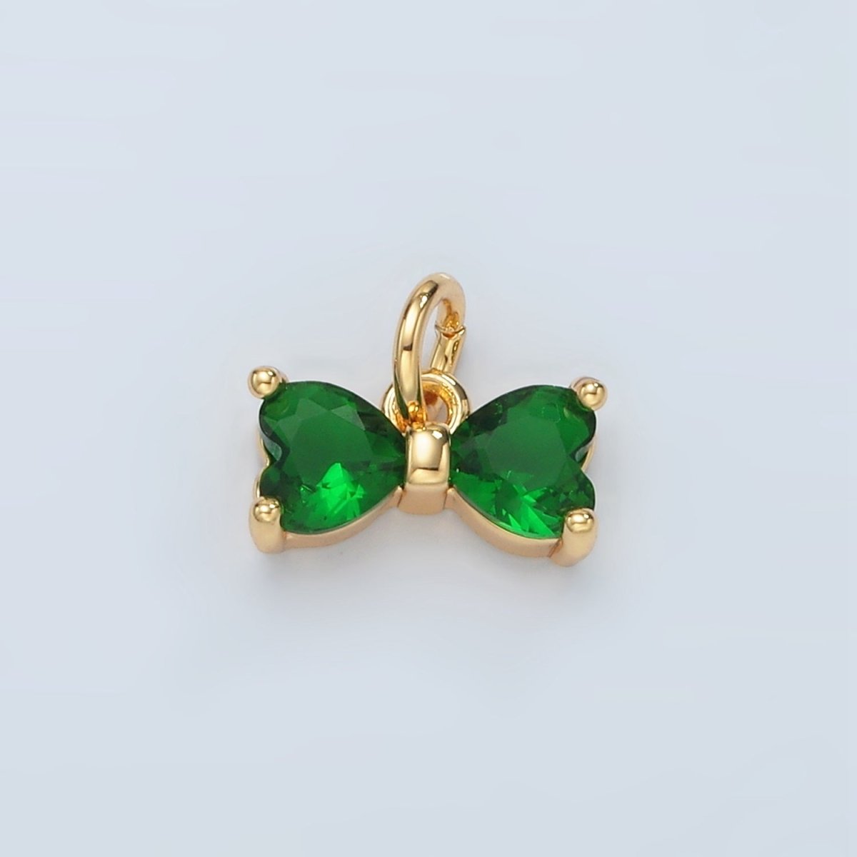 24K Gold plated Green CZ Ribbon Bow Mini Charm | D707 - DLUXCA
