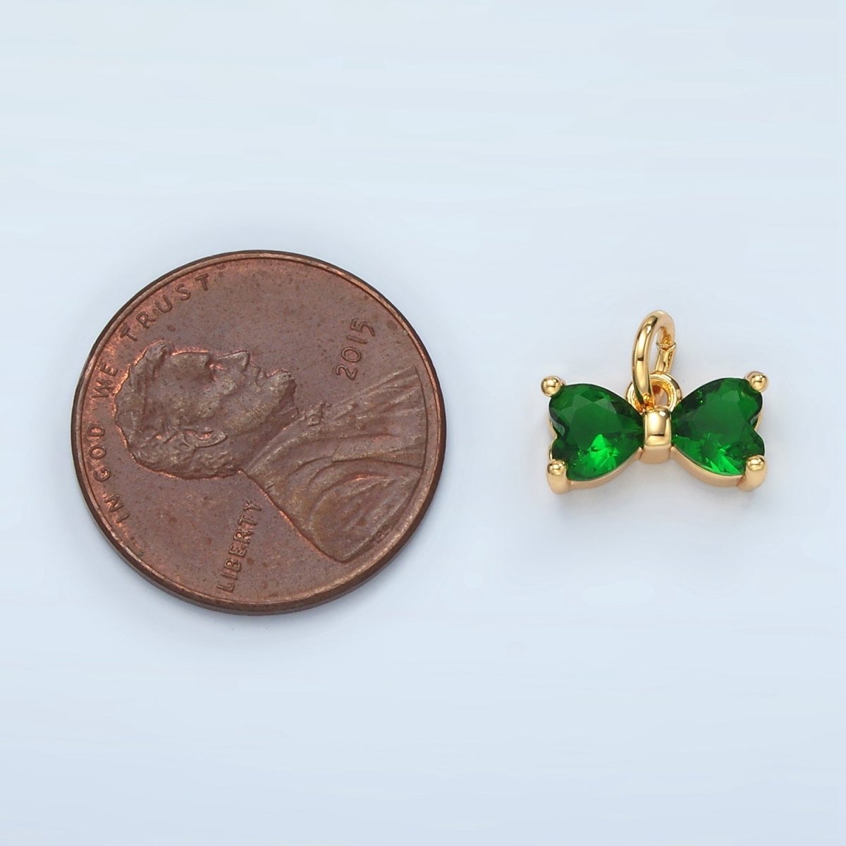 24K Gold plated Green CZ Ribbon Bow Mini Charm | D707 - DLUXCA
