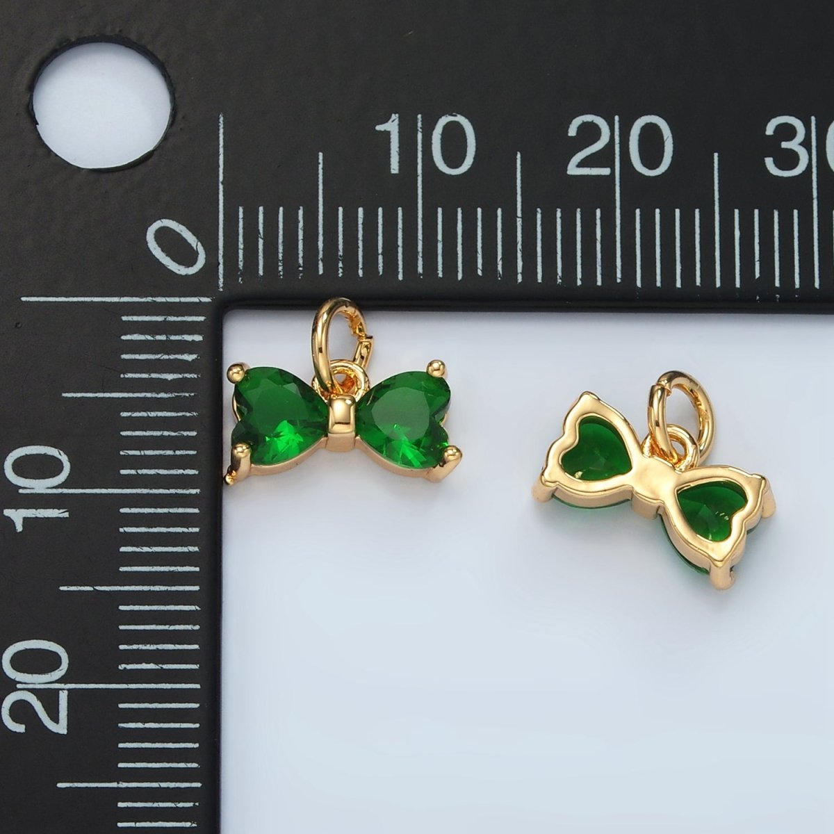 24K Gold plated Green CZ Ribbon Bow Mini Charm | D707 - DLUXCA