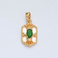 24K Gold plated Green CZ Shell Pearl Dotted Geometric Bezel Pendant | AA1516 - DLUXCA